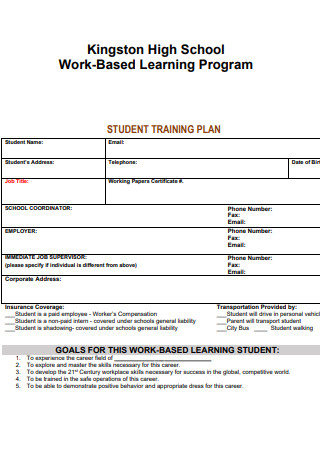 High School Training Plan