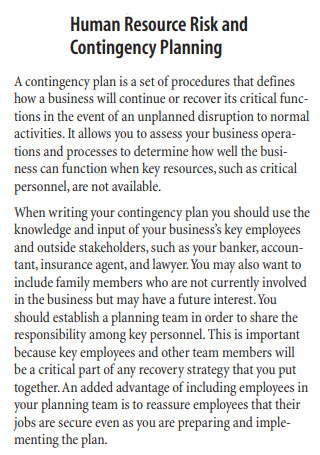Human Resource Risk and Contingency Plan