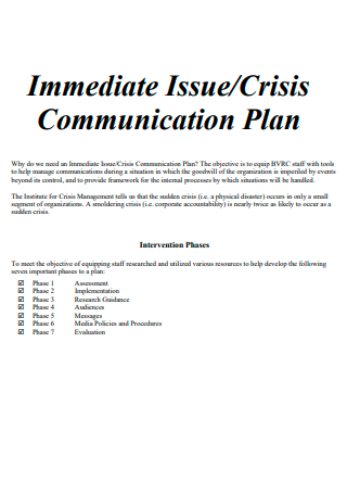 Immediate Issue Crisis Communication Plan