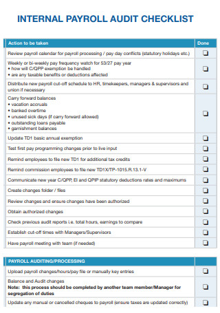 Internal Payroll Audit Checklist