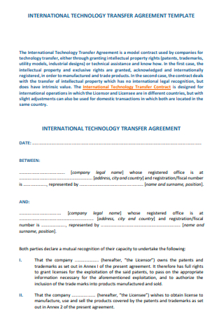 International Technology Transfer Agreement Template