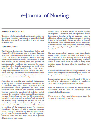 Journal of Nursing Problem Statement