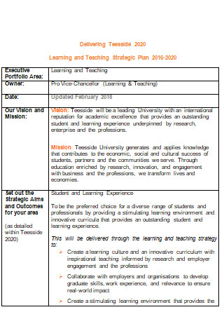 Learning Strategic Plan Example