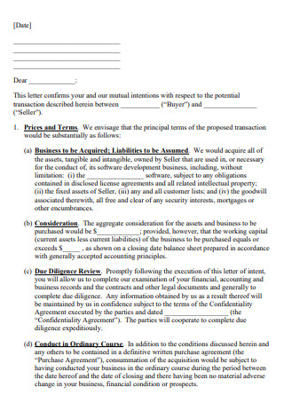 Letter of Intent to Purchase a Business
