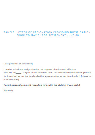 Letter of Retirement Providing Notification