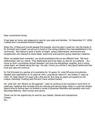 Letter of Retirement from Veterinarian