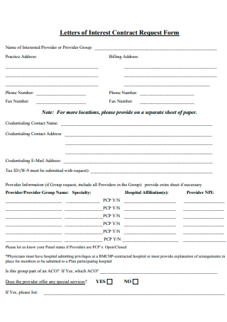Letters of Interest Contract Request Form