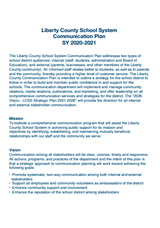 Liberty School System Communication Plan