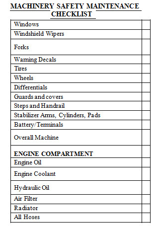 Machine Safety Maintenance Checklist