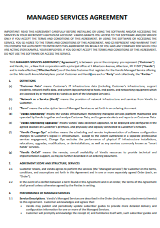 Managed Services Agreement Contract in PDF