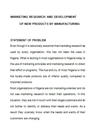 Marketing Research Development Problem Statement