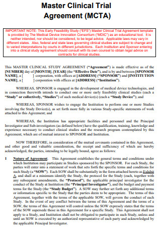 Master Clinical Trial Agreement