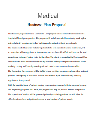 Medical Business Plan Proposal