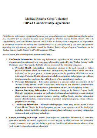 Medical Reserve HIPAA Confidentiality Agreement