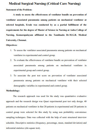 Medical Surgical Nursing Problem Statement