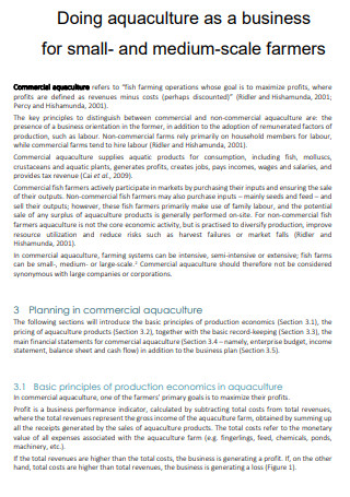 Medium Scale Aquaculture Business Plan