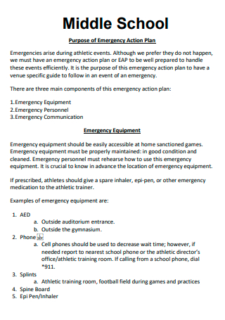 Middle School Emergency Action Plan