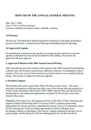 Minutes of Annual General Meeting