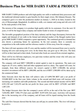 Mir Dairy Farm Business Plan