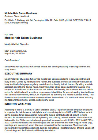 Mobile Hair Salon Business Plan