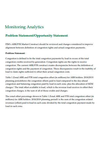 Monitoring Analytics Problem Statement