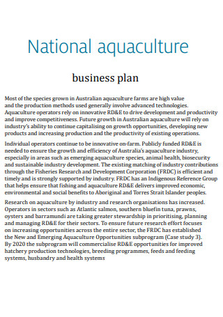 National Aquaculture Business Plan