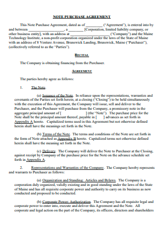 Note Purchase Agreement Template