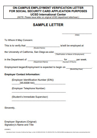 On Campus Employee Verification Letter