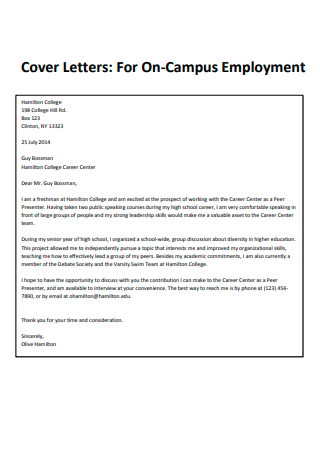 On Campus Employment Cover Letter