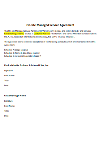 On Site Managed Service Agreement Contract