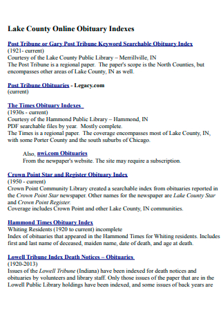 Online Obituary Indexes