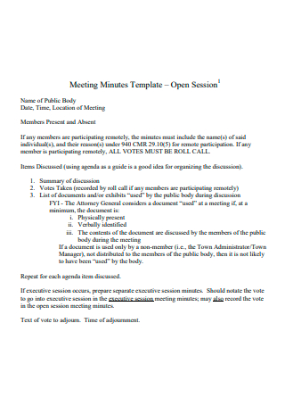 Open Session Meeting Minutes