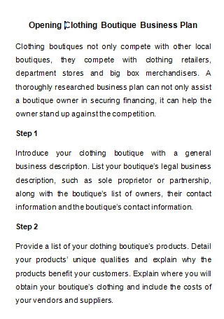 Opening a Boutique Business Plans