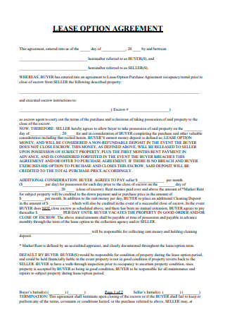 Option to Lease Agreement Example