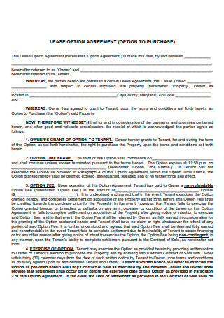 Option to Purchase Lease Agreement