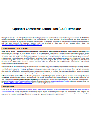 Optional Corrective Action Plan Template