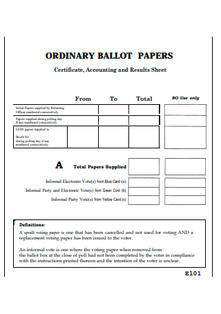 Ordinary Ballot Papers