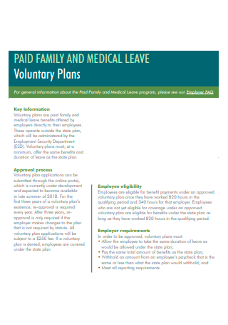 Paid Family and Medical Leave Voluntary Plan