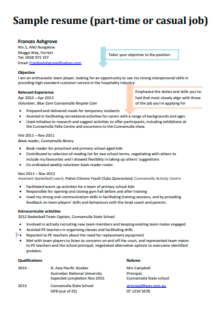 Part Time or Casual Job Resume