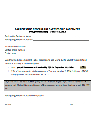Participating Restaurant Partnership Agreement
