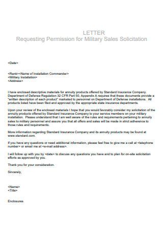 Permission For Military Sales Requesting Letter
