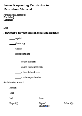 Permission tp Reproduce Material Request Letter