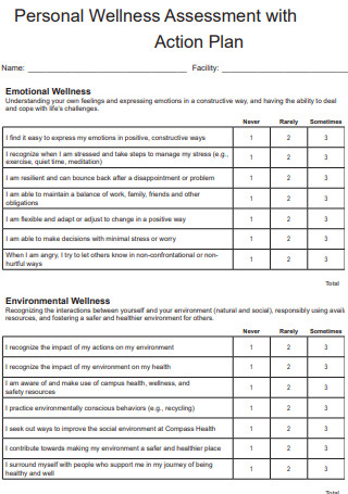 Personal Wellness Assessment with Action Plan