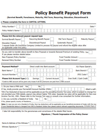 Policy Benefit Payout Form