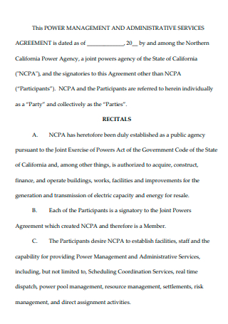 Power Management and Administrative Services Agreement