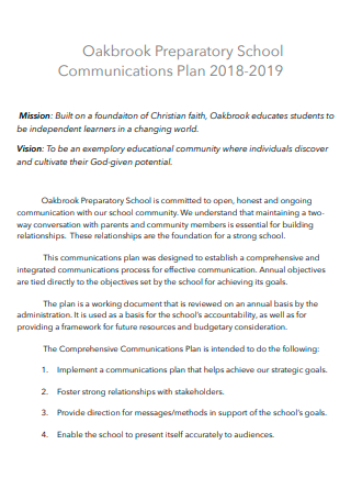 Preparatory School Communication Plan