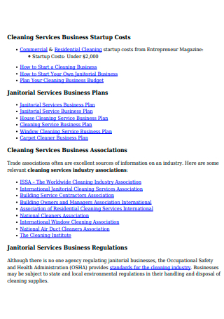 Printable Cleaning Service Business Plan