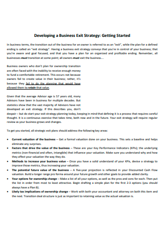 exit strategy business plan example pdf