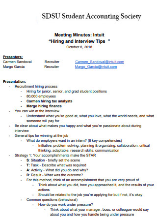 Printable Job Interview Meeting Minutes