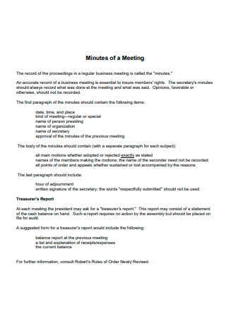 Printable Minutes of Meeting